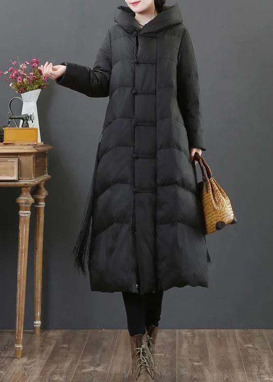 Elegant Interpretation Design women Loose fitting snow jackets winter outwear black hooded zippered duck down coat