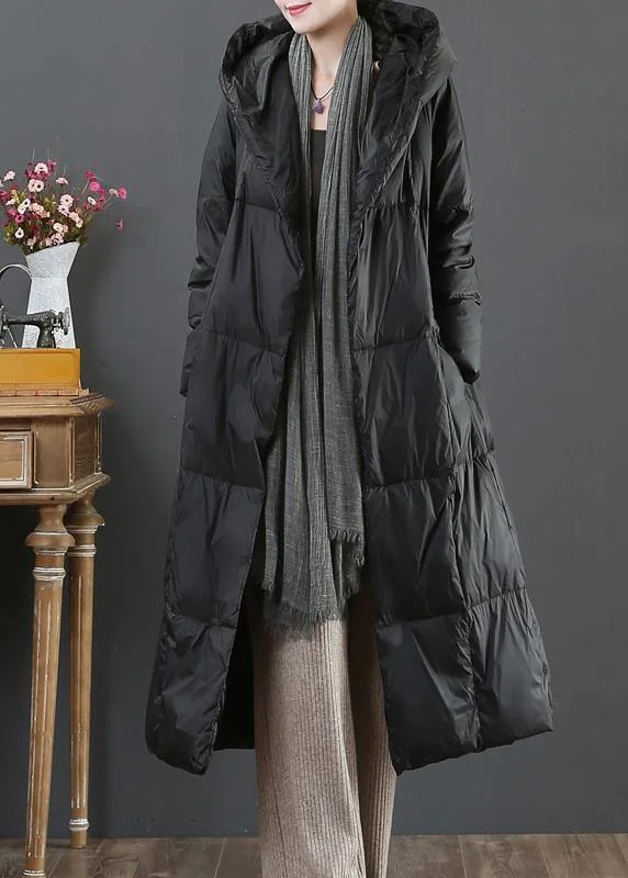 Elegant And Sweet Style fine Loose fitting snow jackets winter outwear black hooded pockets goose Down coat