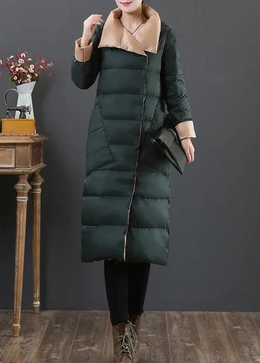 Elegant Lapel Style women plus size womens parka overcoat blackish green stand collar pockets duck down coat