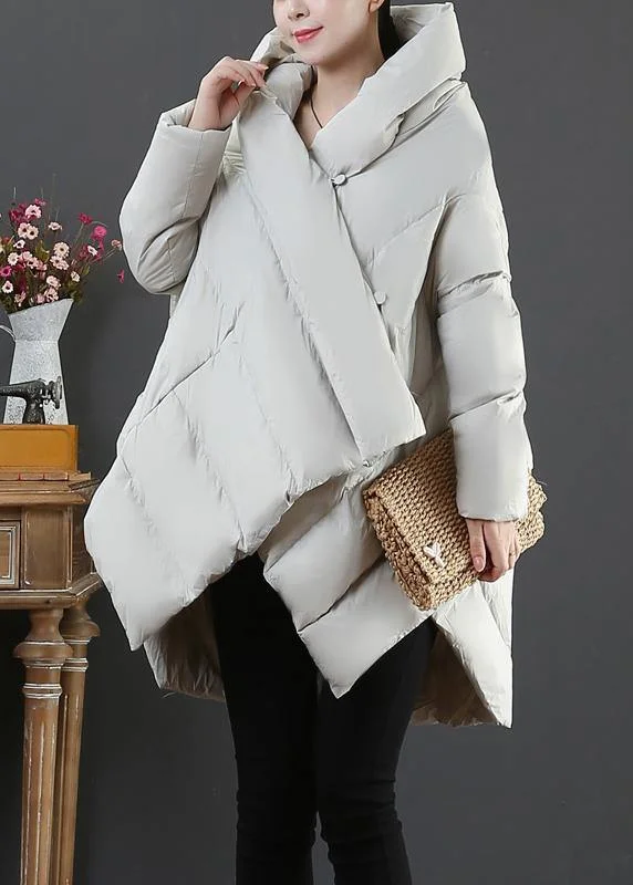 Elegant And Unique Design Elegant light gray goose Down coat plus size snow jackets hooded asymmetric Warm coats