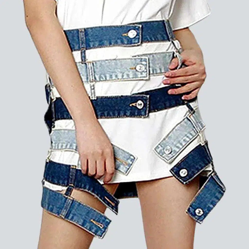 Gorgeous Feather Design Fashion patchwork denim skirt
 for women