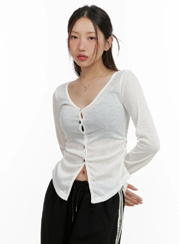 Simple Daily Wear V-Neck Buttoned Top CL431