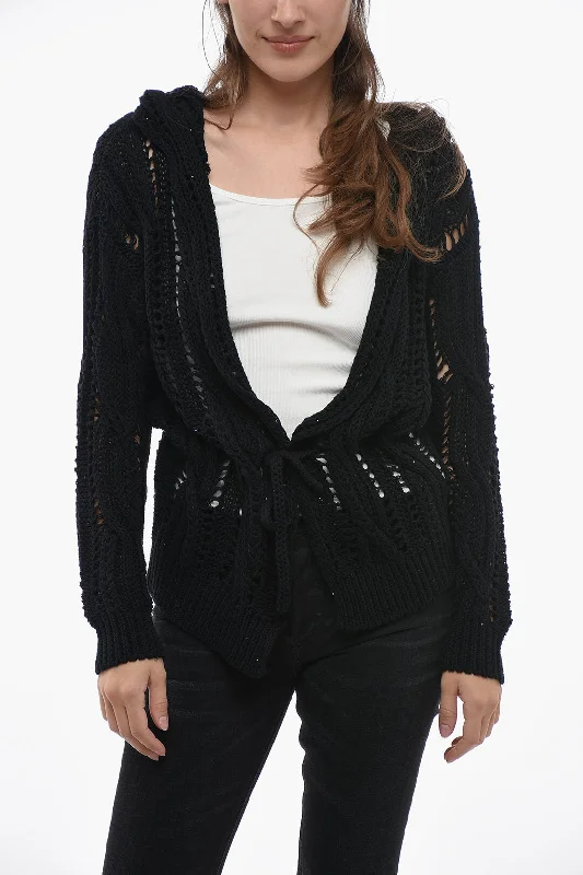 Casual Casual Style Fabiana Filippi Hooded Crochet Cardigan with Sequines