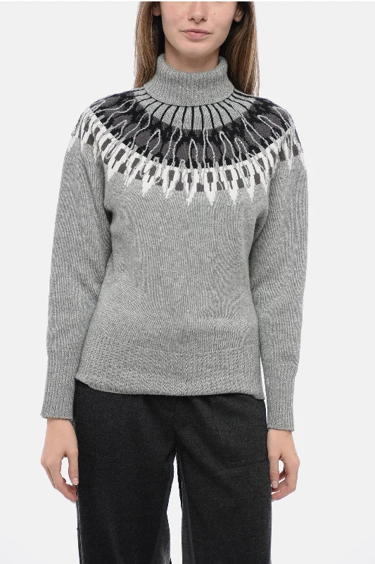 Simple Fresh Feeling Fabiana Filippi Turtleneck Wool Blend Sweater with Fairisle Motif