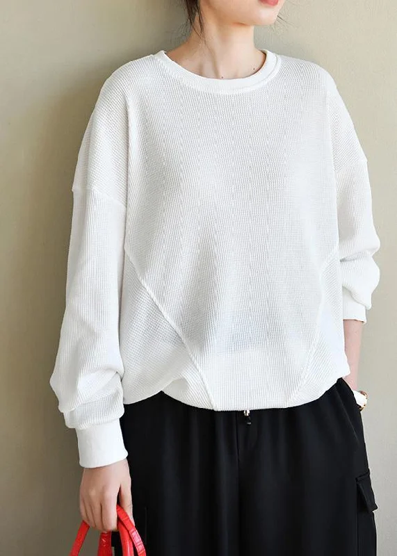 Elegant Long Skirt Trendy White Cotton Long sleeve Sweatshirts Top