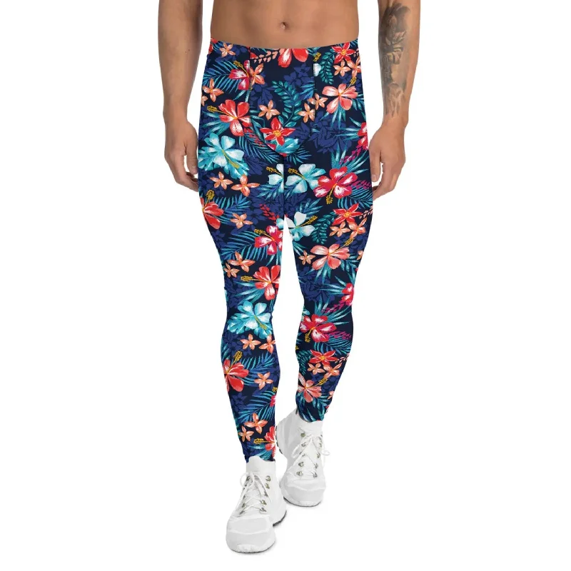 Casual Comfort Men's Floral Hibiscus Leggings - Moisture-Wicking, Quick-Drying, Squats Approved