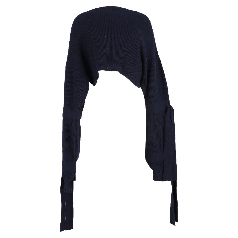 Sports Comfort Style Stella McCartney Cropped Ribbed Hooded Sweater in Navy Blue Cashmere