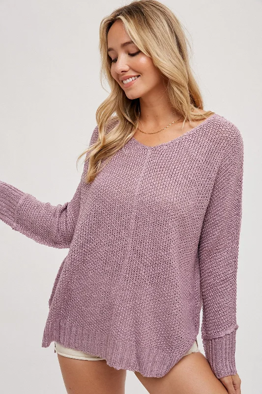 Elegant Temperament Lavender Chunky Knit Side Slit Sweater