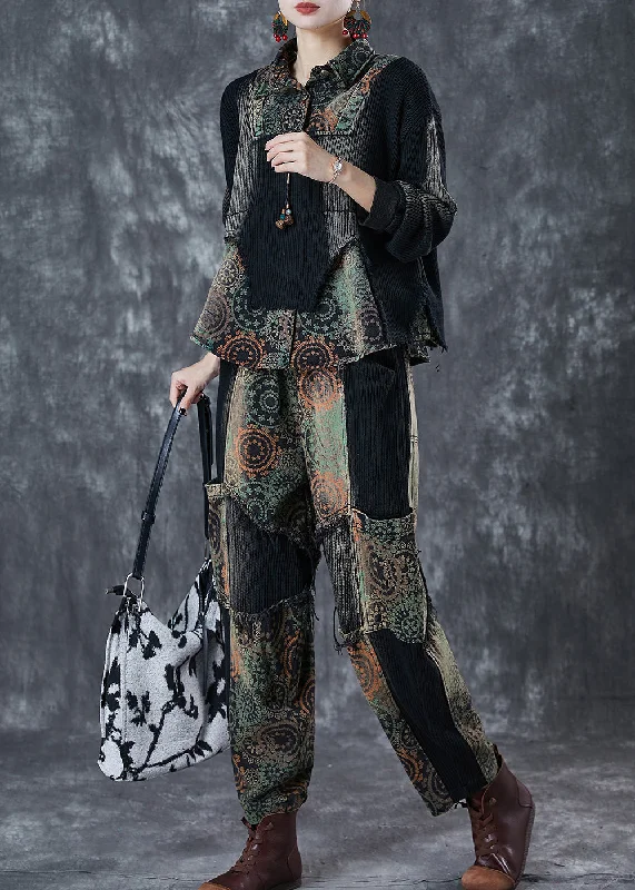 Elegant And Generous Casual Black Tie Dye Patchwork Print Denim Two Pieces Set Fall