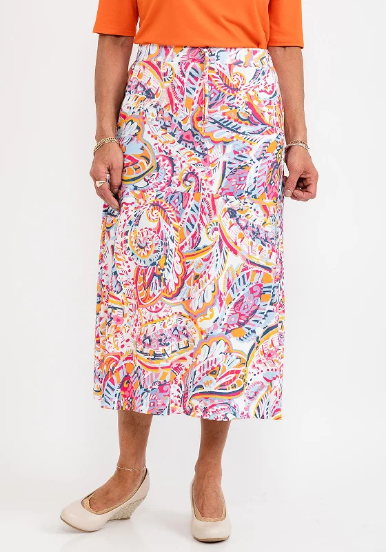 Sports Zipper Style Barbara Lebek Paisley Print Jersey Skirt, Multi