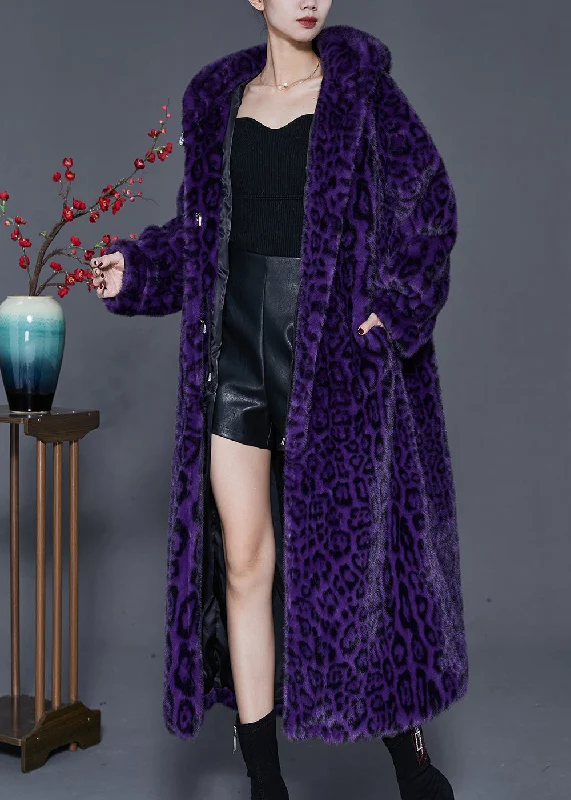 Rock Rivet Design Modern Purple Oversized Print Faux Fur Coat Spring