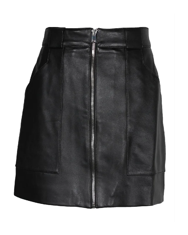 Elegant Lace Style Maje Jelise Zipped Skirt in Black Leather