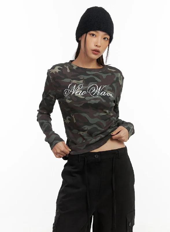 Simple Fashion Style Camo Chic Long-Sleeve Tee CO424