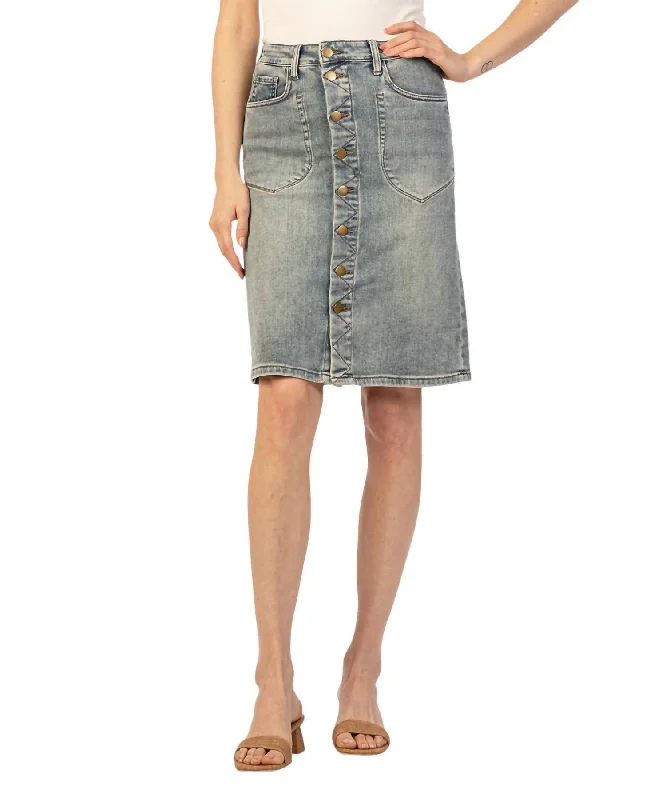 Simple Fashion Style Rose Button Front Denim Skirt In Helpful