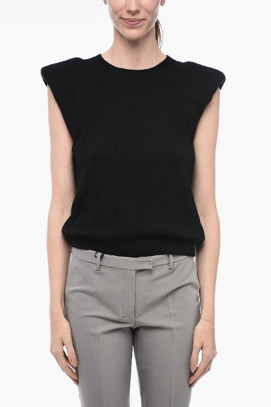 Simple Cotton Style Federica Tosi Sleeveless Sweater with Padded Shoulder