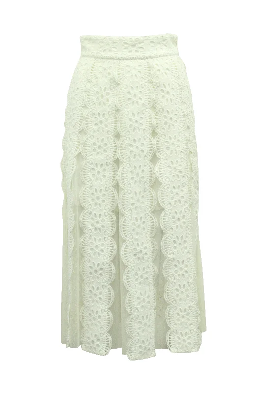 Elegant Lapel Style Maje Lace Maxi Skirt in Cream Polyester