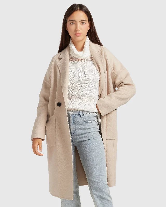 Minimalism Publisher Double-Breasted Wool Blend Coat - Sand