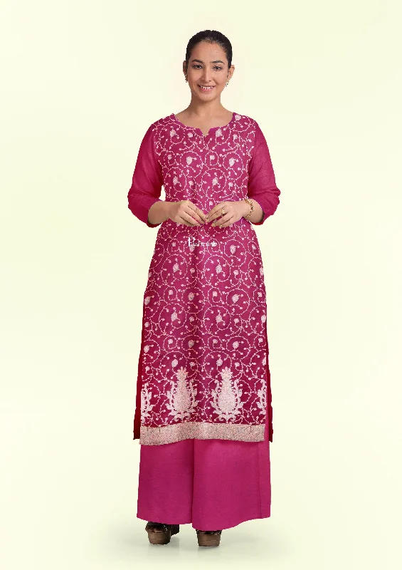 Casual Basic Style Pashtush Unstitched Kashmiri Embroidery 2-Piece Suit, Fine Wool, Soft and Warm, Majenta