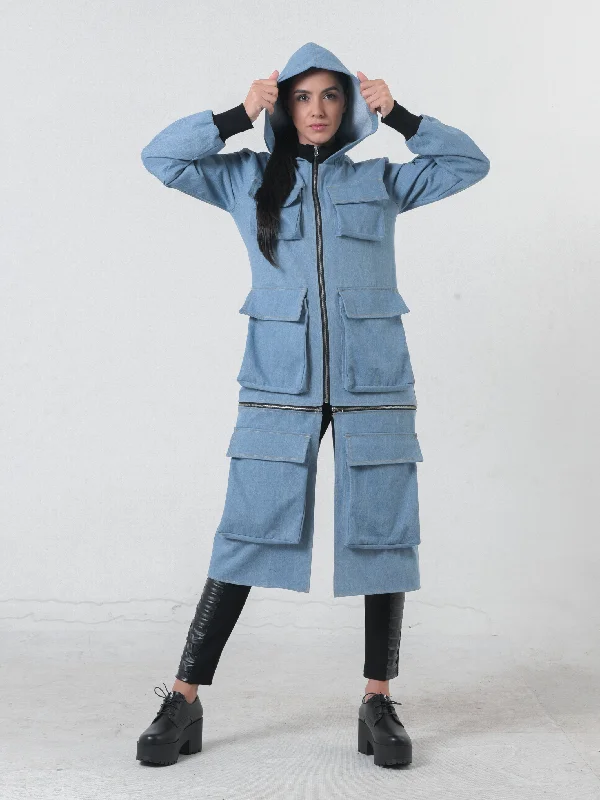 Gorgeous Banquet Dress Two-In-One Hooded Denim Jacket