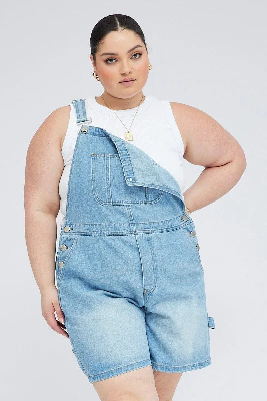 Rock Leather Style Denim Overall Carpenter