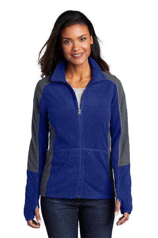 Sports Fitness Shoes Port Authority Womens Full Zip Microfleece Jacket - Patriot Blue/Battleship Grey - Closeout