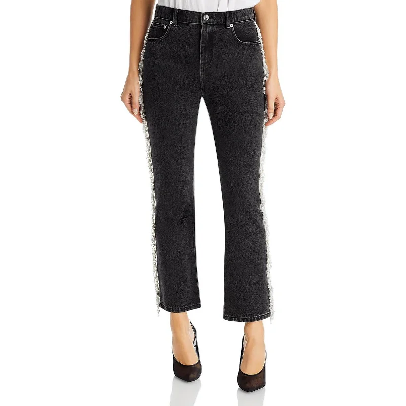 Casual Basic Style Milly Womens Beaded Fringe Straight Leg Jeans