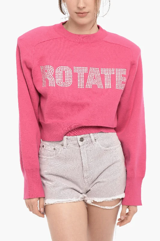 Simple Fashion Rotate Cropped FIRM Sweater with Rhinestone Logo