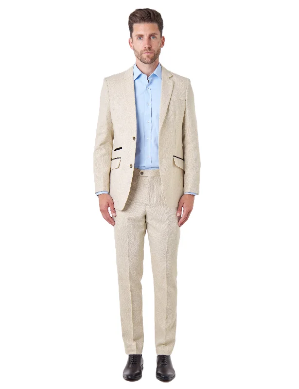 Sports Comfort Style CALIX – Cream Herringbone Tailored 2 Piece Suit