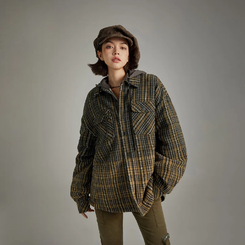 Romantic Pastoral Style Logo Check Boxy Shacket