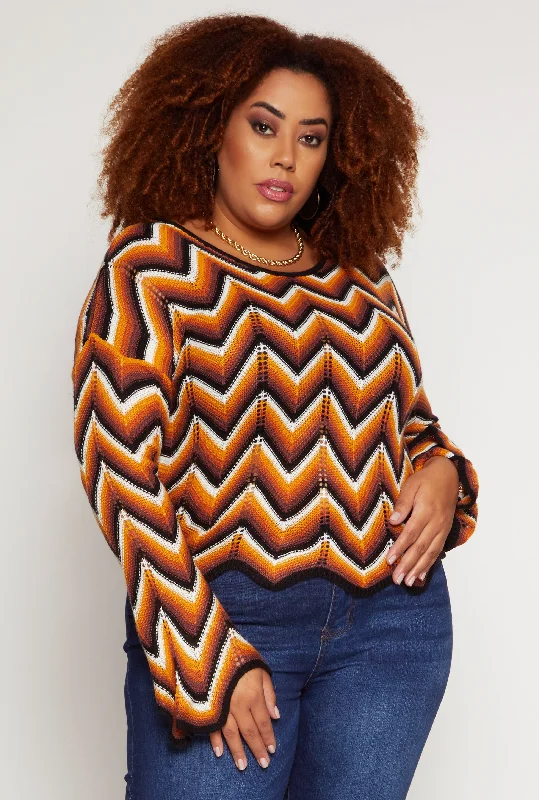 Gorgeous Wedding Style Plus Size Chevron Pattern Sweater