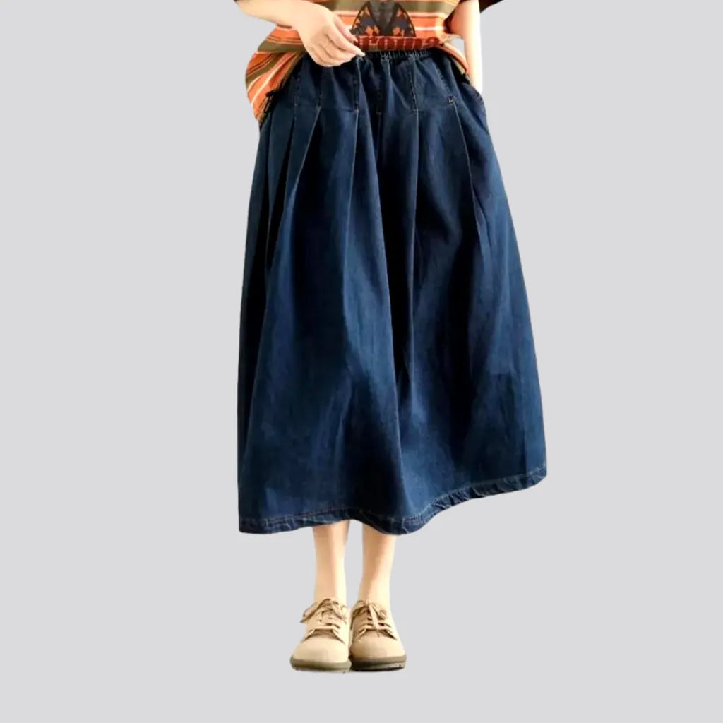 Gorgeous Crystal Design Pleated-waistline denim skirt for women