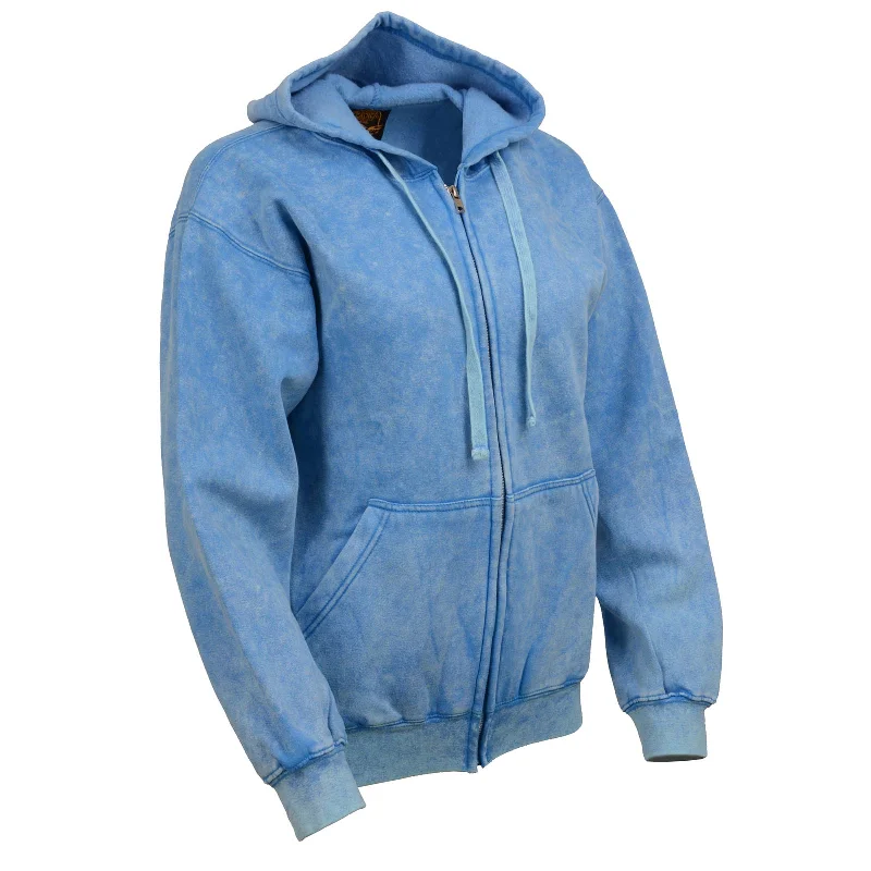 Minimalism Milwaukee Leather MNG21621 Women's Distressed Blue Sweatshirt Full Zip Up Long Sleeve Casual Hoodie - with Pocket