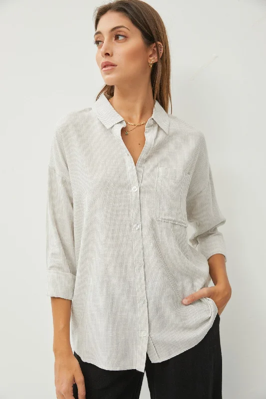 Rock Single T-Shirt Grey Striped Basic Button Down Top