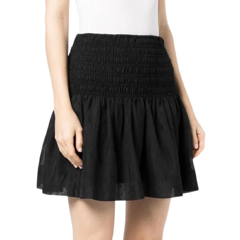 Elegant And Sweet Style Crinkled Georgette Smocked Mini Skirt In Black