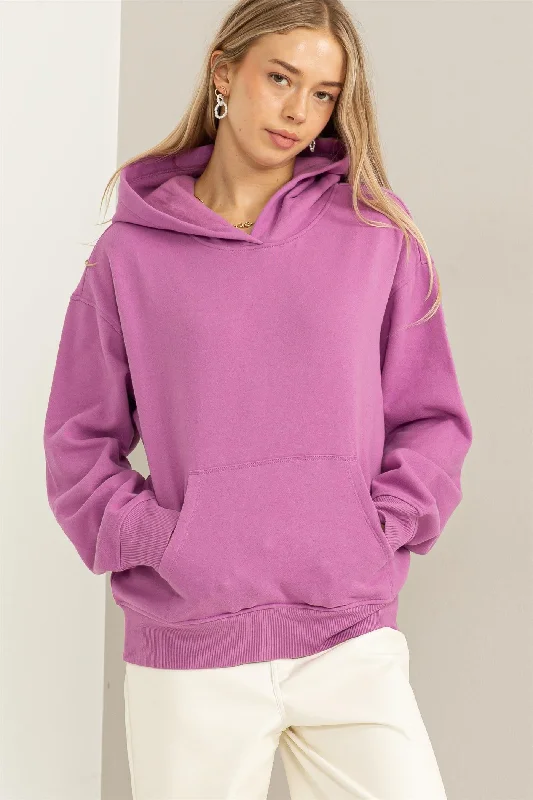 Rock Metal Style Lavender Front Pocket Hooded Fleece Sweatshirt