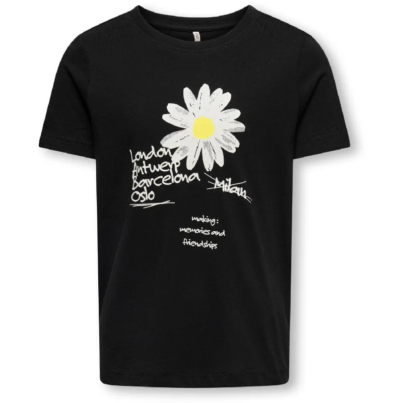 Simple Casual Feeling kids ONLY Black Daisey Emma Reg Print T-Shirt