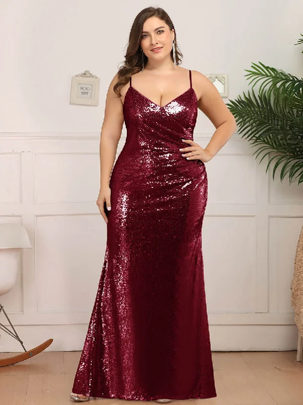 Sports Express Sexy Spaghetti Straps Fishtail Sequin Wholesale Plus Size Evening Gowns