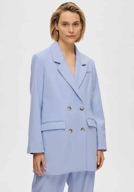 Elegant Feminine Style Selected Femme Myla Relaxed Blazer, Blue Heron