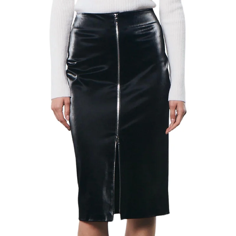 Rock Classic Style Satin Finish Leather Skirt In Black