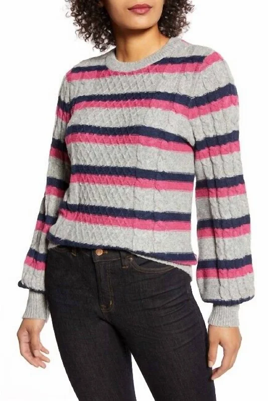 Elegant And Generous X Atlantic-Pacific Striped Cable Knit Lovely Stripe Sweater In Pink, Grey