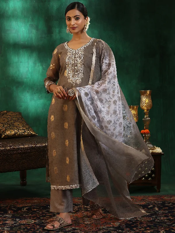 Casual Version Green Woven Design Silk Blend Straight Suit With Dupatta