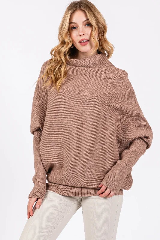 Sports Vitality Taupe Funnel Neck Dolman Sleeve Sweater