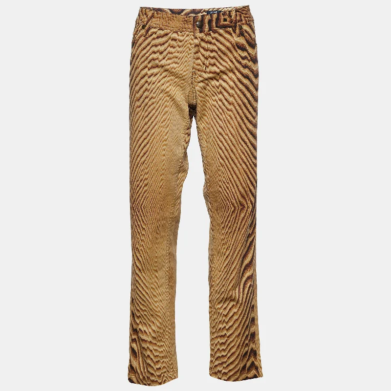 Rock Detail Design Just Cavalli Beige Animal Print Cotton Straight Fit Jeans