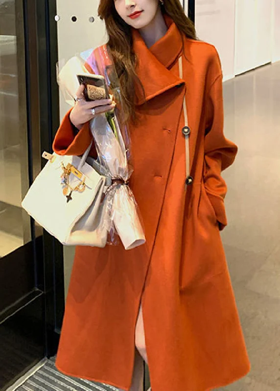 Gorgeous Flow Feeling Women Orange Asymmetrical Tie Waist Woolen Trench Fall