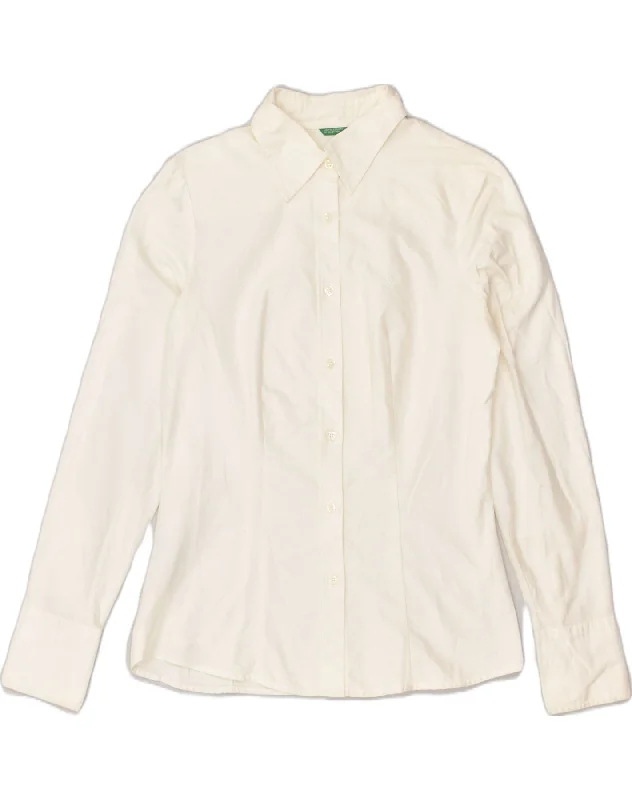 Sports Fitness Shoes BENETTON Womens Shirt UK 14 Medium White Cotton