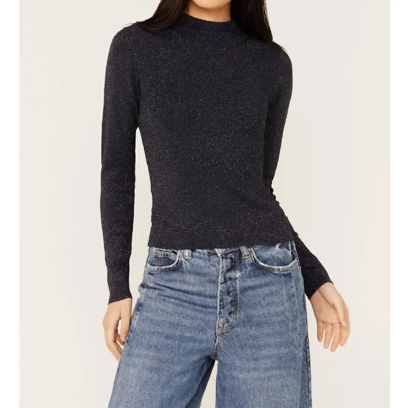 Rock Cool Outfit Amia Long Sleeve Sweater Top In Midnight Navy