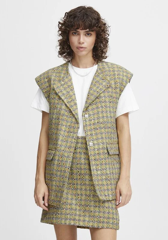 Casual Shopping Ichi Hanecta Tweed Waistcoat, Yellow