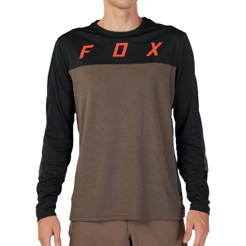 Casual Simple Style Fox Defend Cekt Long Sleeve Mens Cycling Jersey - Brown