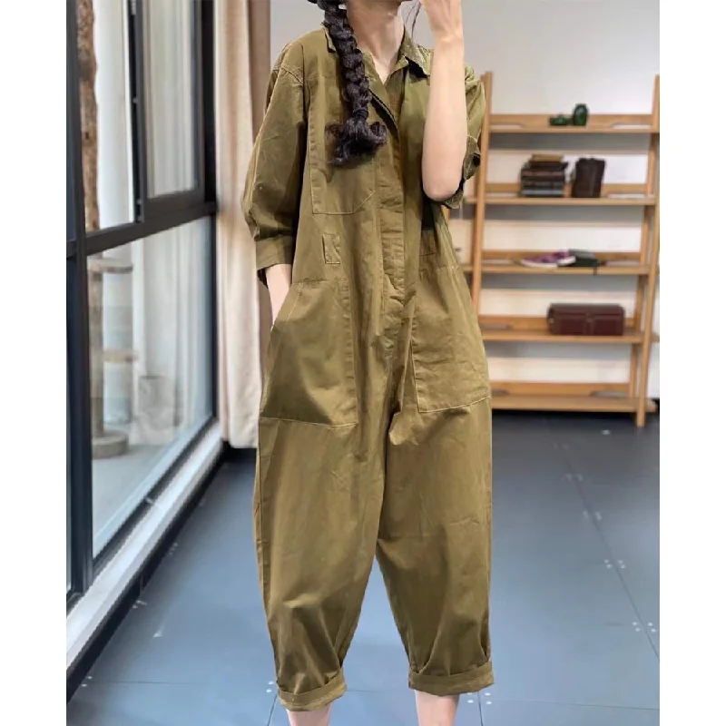 Rock Metal Style Women Turnover Collar Half Sleeves Jumpsuits