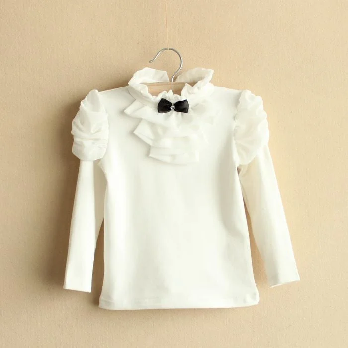 Gorgeous Process Design Children Fashion Girls Spring Autumn Cotton Blouse, Kids Girl Solid Retro Blouse Baby Girls Princess Bowknot Shirts